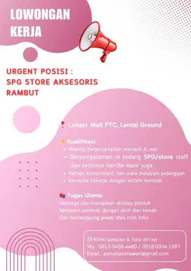 SPG jaga stan di PTC, lokasi rumah di daerah barat ya