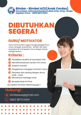 DI BUTUHKAN SEGERA GURU BIMBA - BIMBEL