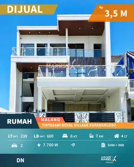 Dijual Cepat Rumah Villa di Tirtasani Royal Village Karangploso Malang
