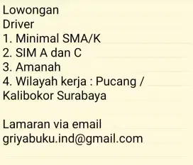Lowongan Kerja Driver/ Supir