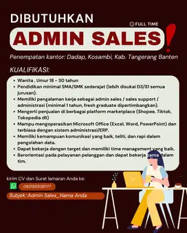 Lowongan Kerja - Admin Sales - Dibutuhkan Segera