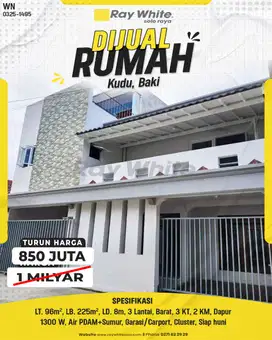 Dijual rumah 3 Lantai di Kudu, Baki, Solo Baru