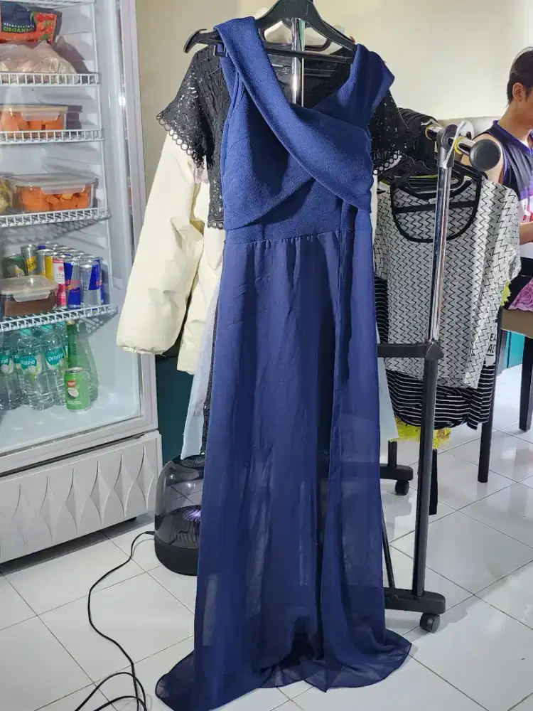 Dress Wanita Korean Blue lingkar perut 100cm