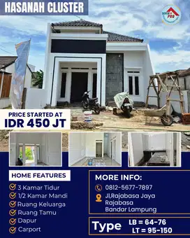 RUMAH CLUSTER MEWAH DEKAT POLINELA DAN UNILA