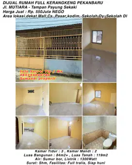 Dijual rumah full kerangkeng jln.mutiara-tampan payung sekaki
