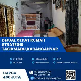 Dijual Cepat Rumah  Sangat Strategis Tasikmadu,Karanganyar Luas 270m2