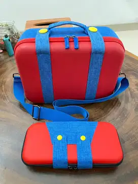 Nintendo Switch Travel Storage Eva Carry Bag Mario Red Blue With Pouch