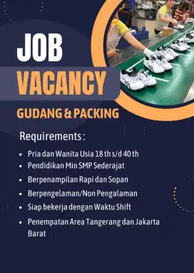Butuh segera tenaga kerja packing gudang