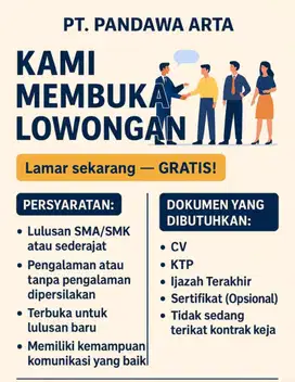 Kantor kita sedang membuka lowongan untuk bagian Admin