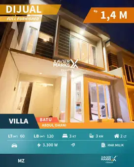 Dijual Villa Furnish + Rooftop View Istimewa di Abdul Gani, Kota Batu