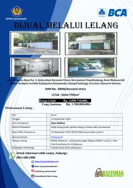 DIJUAL RUMAH MELALUI LELANG WILAYAH SULAWESI SELATAN