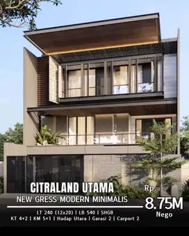 Dijual Rumah Minimalis Modern 3 lantai Citraland Utama Cluster Favorit