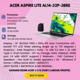 Free up warranty 3 Tahun Proc Terbaru Acer Aspire Lite AL14-32P-38RE