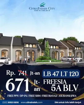 Rumah 3 Kamar Freesia 5A Boulevard 47/120 Citra Indah City Cileungsi