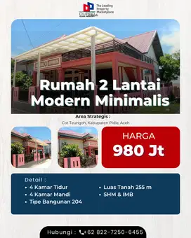 Jual Rumah 2 Lantai di Gp Tijue tipe 204, Pidie – SHM & IMB Lengkap