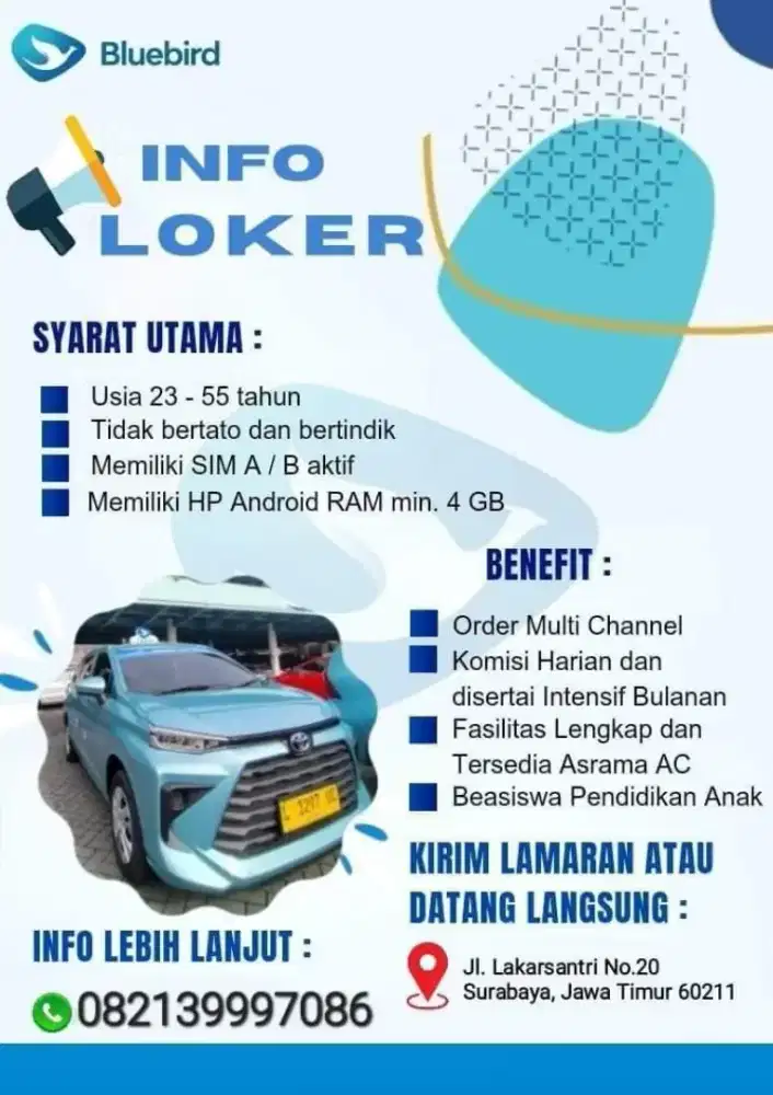 dibutuhkan pengemudi Bluebird