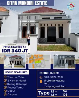 RUMAH CLUSTER MURAH DEKAT KAMPUS ITERA