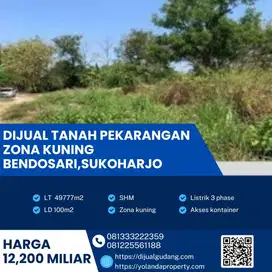 Dijual Tanah Pekarangan,Strategis Bendosari,Sukoharjo Luas 49777m2