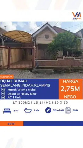 #DijualRumah Semalang Indah Klampis Surabaya