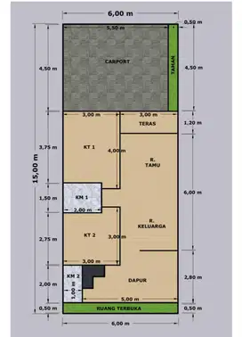 RUMAH 6X15 3KT DAN 2KM PALING MURAH DI KELASNYA