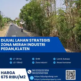 Dijual Lahan Zona Industri Strategis Pedan,Klaten Luas 20 Ha