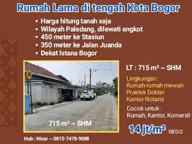 Rumah tua hitung Tanah 715 m2 di Paledang, dekat Istana Bogor