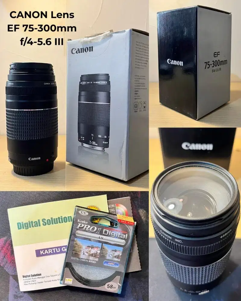 Lensa Canon EF 75-300mm f/4-5.6 III + Bonus Kenko UV Filter