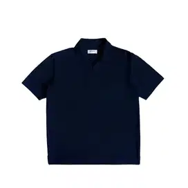 Lab Twelve cotton buttonless ss polo shirt navy kaos kerah open collar