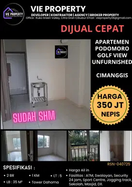 Dijual apartemen Podomoro Golf view 2 BR Cimanggis Depok