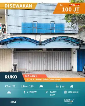 Disewakan Ruko Jl BS Riadi Malang Baru Renovasi Dekat Ijen Boulevard