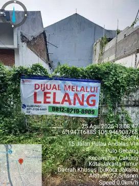 Dilelang tanah kosong 90 m2 Perum pulo gebang permai jakarta timur