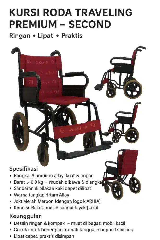 Kursi roda premium Made in taiwan. Hrg baru 6.5 jt