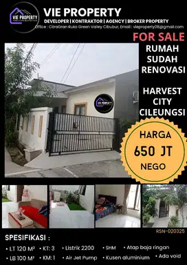 TURUN HARGA LAGI RUMAH BARU RENOV POSISI HOEK, DI HARVEST  CITY