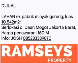 Dijual Cepat Daan Mogot Raya ex Pabrik