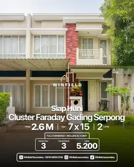 Dijual Rumah Full Furnish di Cluster Faraday Gading Serpong Harga 2,6M