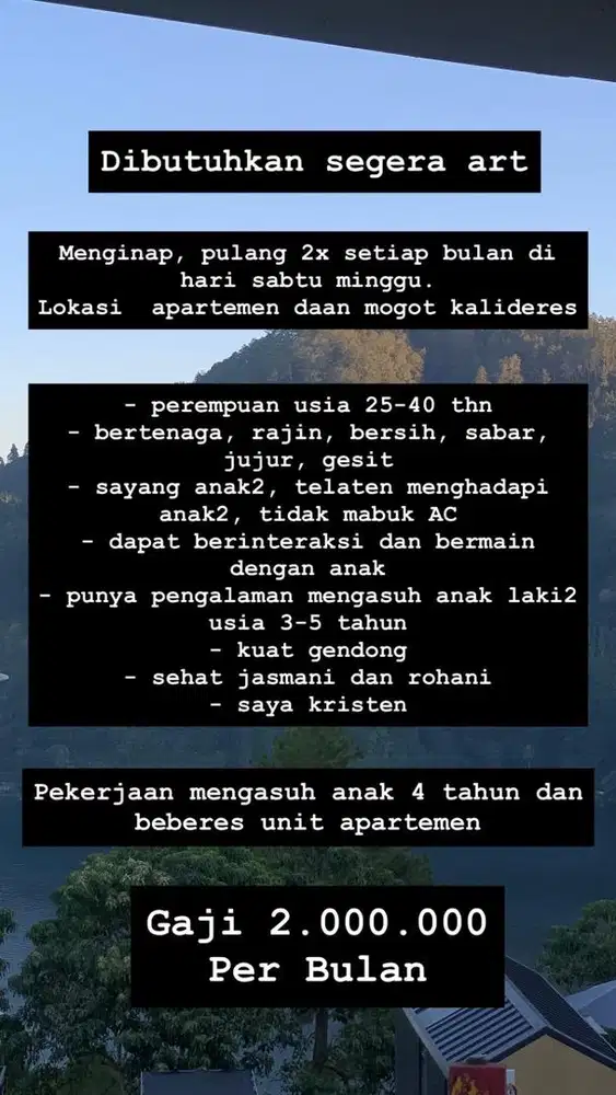 Momong anak dan art serabutan di apartemen