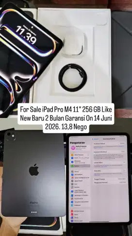 iPad Pro M4 11 256 GB Like New Baru 2 Bulan Garansi On 14 Juni 2026