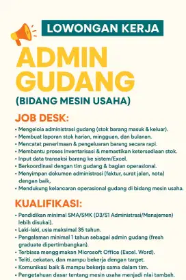 Admin gudang mesin usaha