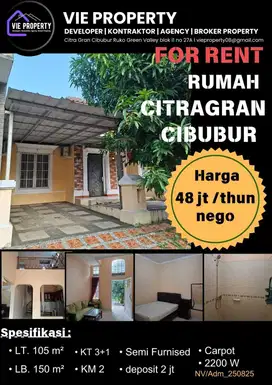 Di Sewakan Rumah Semi Furnish. CitraGran Cibubur