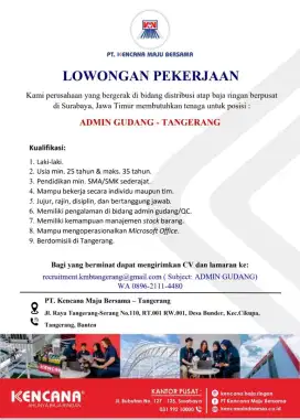 Lowongan Admin Gudang PT.KMB