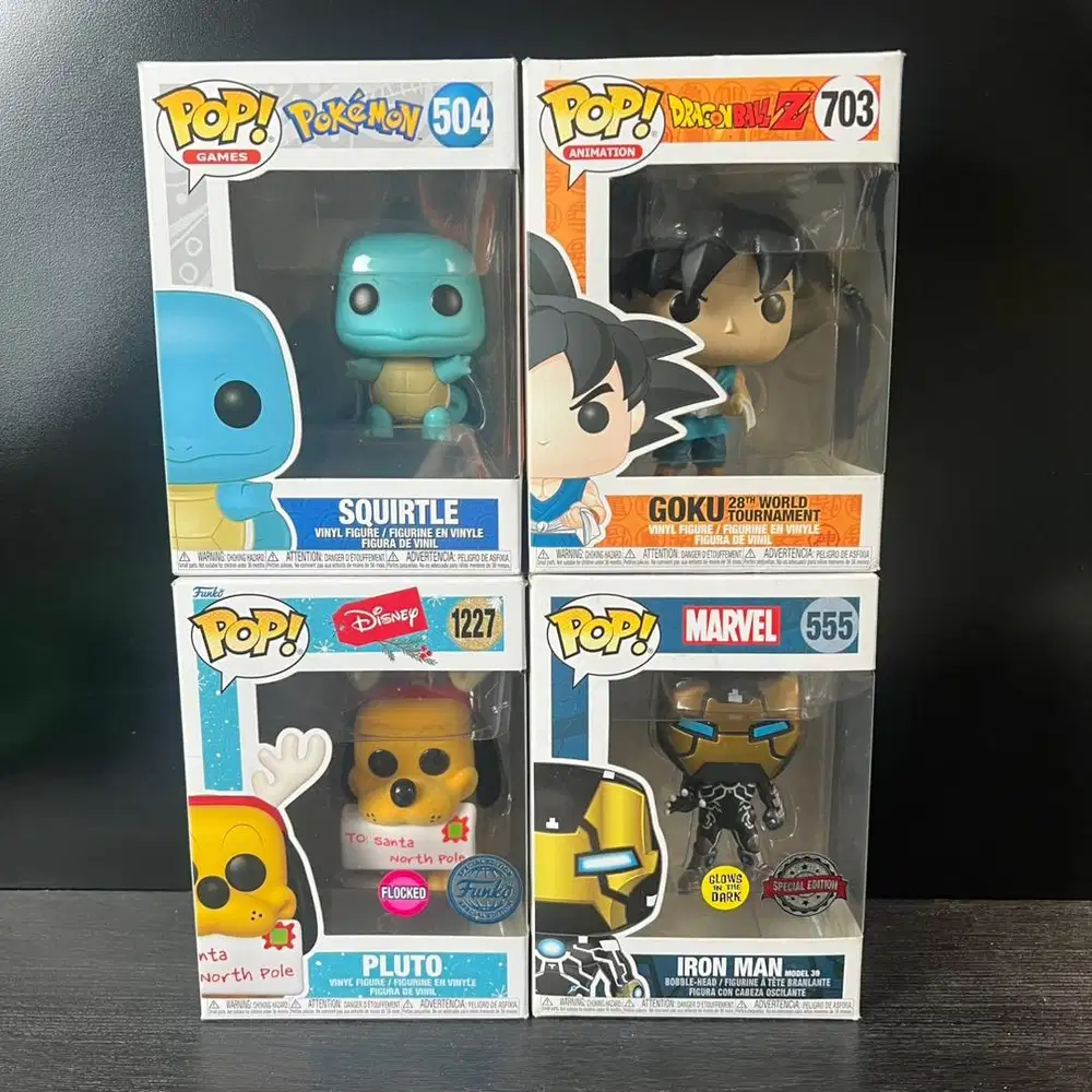 Bundling Funko POP Squirtle, Goku, Pluto, Iron Man
