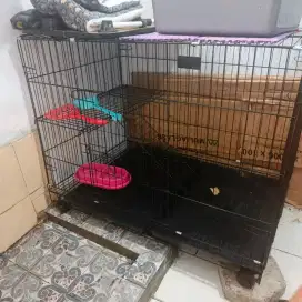 Kandang kucing Lipat tingkat 2 size XXL 90x60x70 free pasir&tas kucing