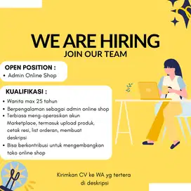 DIBUTUHKAN SEGERA ADMIN ONLINE SHOP KHUSUS WANITA