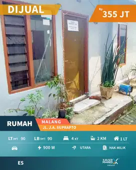 Dijual Rumah Siap Huni di Jl Jaksa Agung Suprapto Klojen Malang