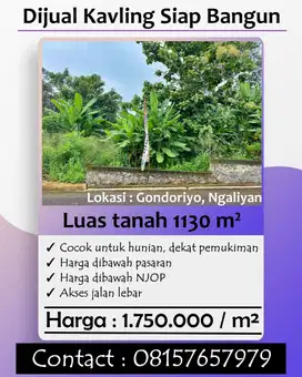 Dijual Cepat BU Tanah Murah 1130 m² Ngaliyan Semarang