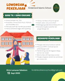 Dicari guru playgroup guru daycare guru tk