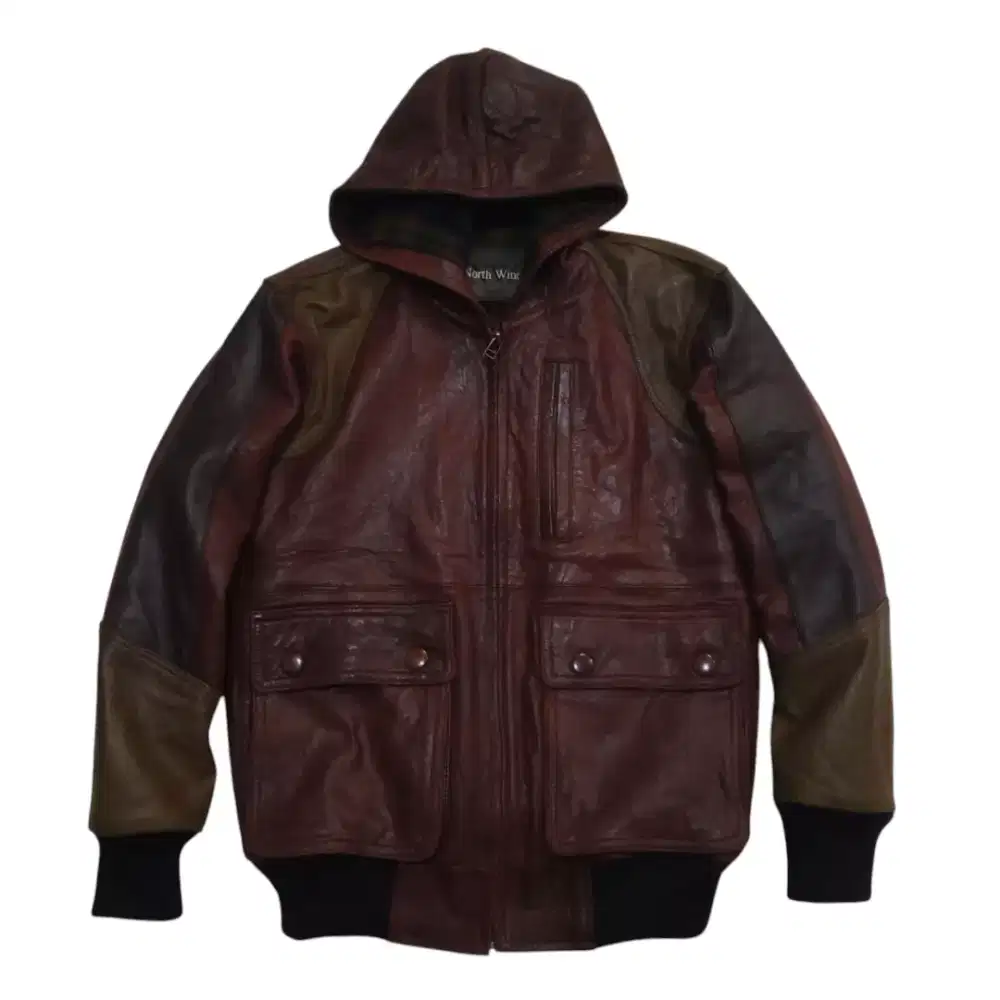 NORTH WIND ITALY GENUINE LEATHER Zipp Hoodie Jacket Full Tartan..