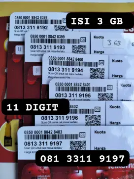 11 DIGIT KARTU TELKOMSEL ISI  KUOTA 3 GB NASIONAL.