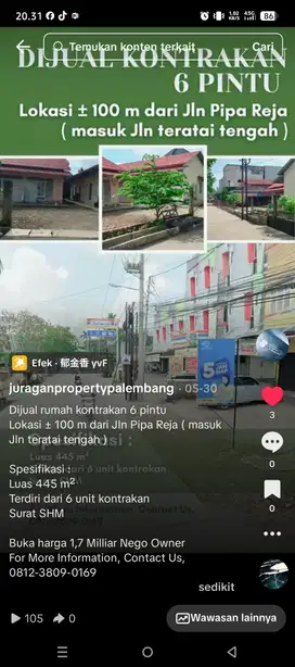 Jual kontrakan murah palembang