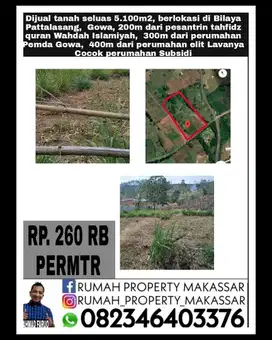 Dijual tanah seluas 5.100M², berlokasi di Bilaya Pattalasang,  Gowa